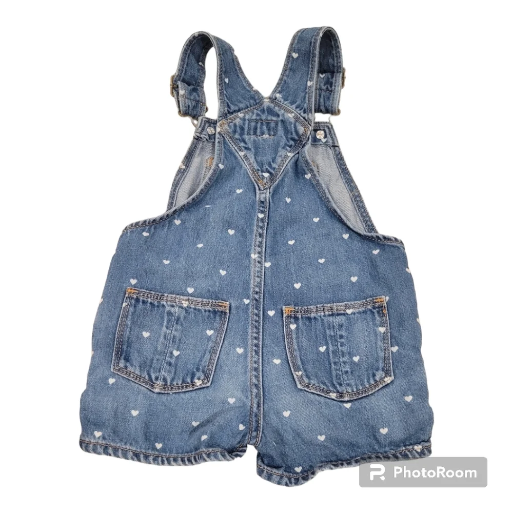 Baby Gap denim shortall w/heart pattern in 18-24 months. Valentine's